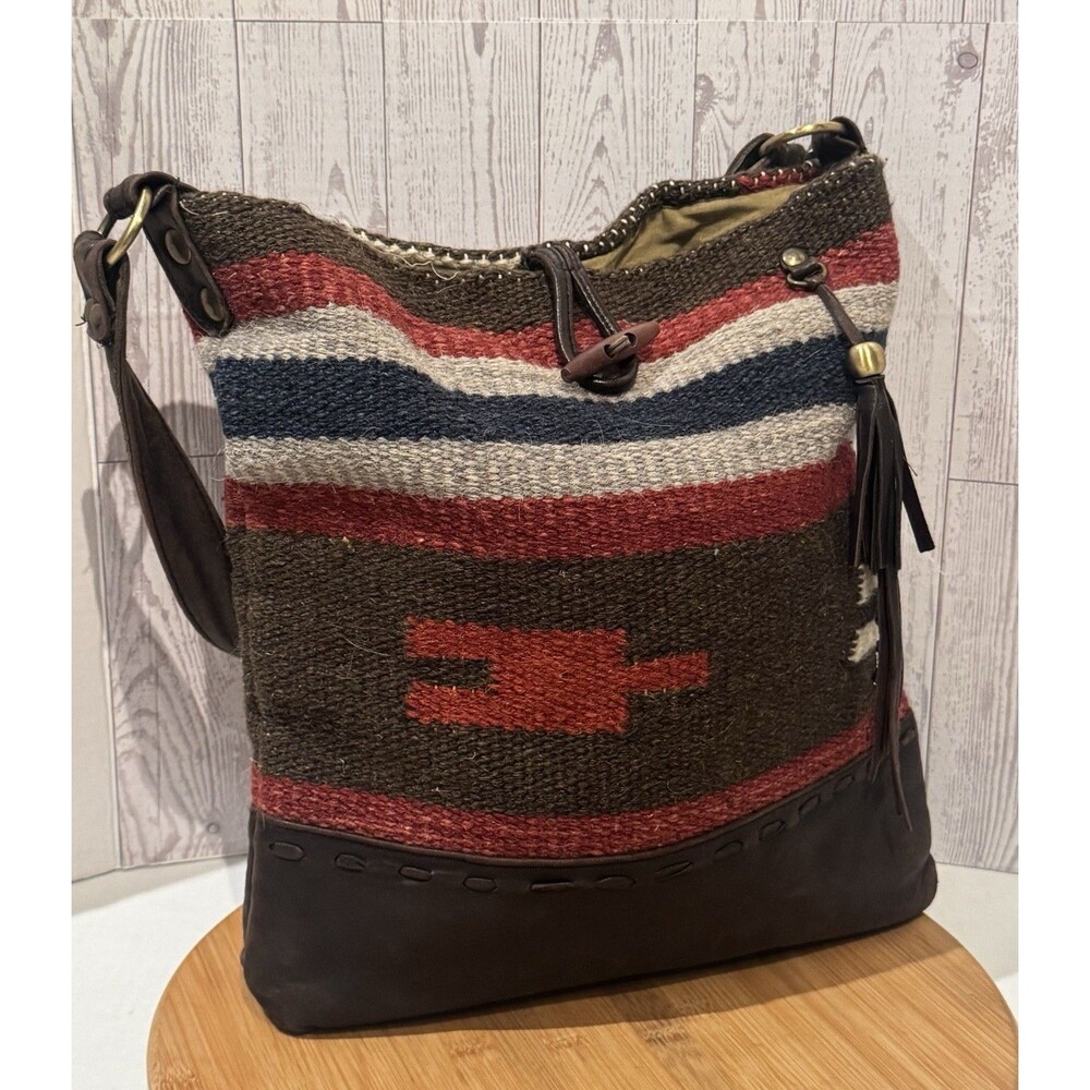 Raj Anthropologie Purse Crossbody Kilm Rug Bag Woven Tribal Western Leather Boho